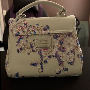 Loungefly Cream and Blue Sequin Floral Mini Bag